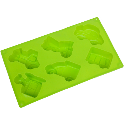 Forma de copt din silicon, model cu 6 masinute diverse, termorezistenta, verde, 29.3 x 27.1 x 3.2 CM